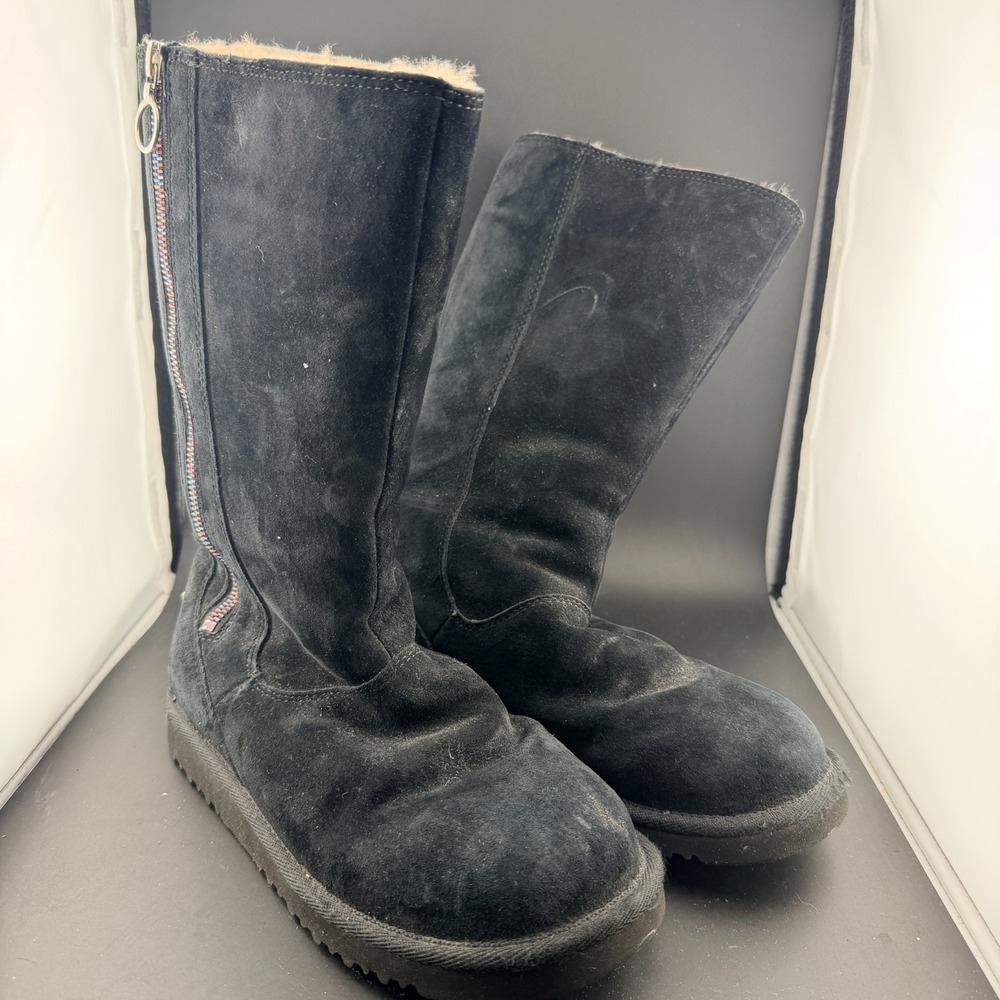 UGG Hayden 5655 Womens US 4 Boot Black Suede Rainbow Side Zipper Mid Calf Winter